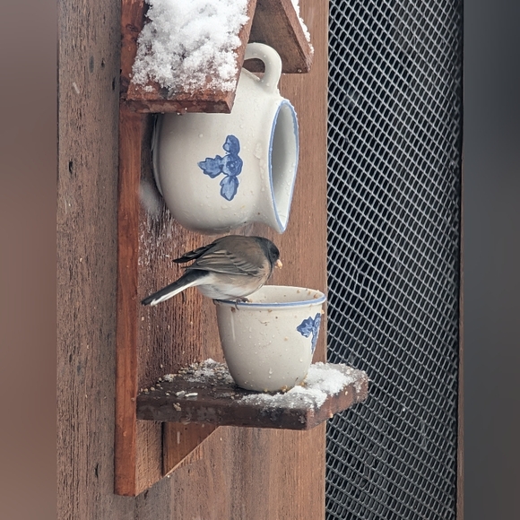 Rustic Wooden Handmade Bird Feeder Blue View - Picture 10 of 16